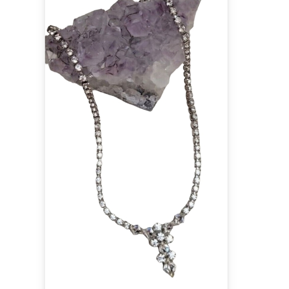 Vintage B. DAVID Clear Diamond Cut Rhinestone Necklace Art Deco Designer Signed - Picture 1 of 8